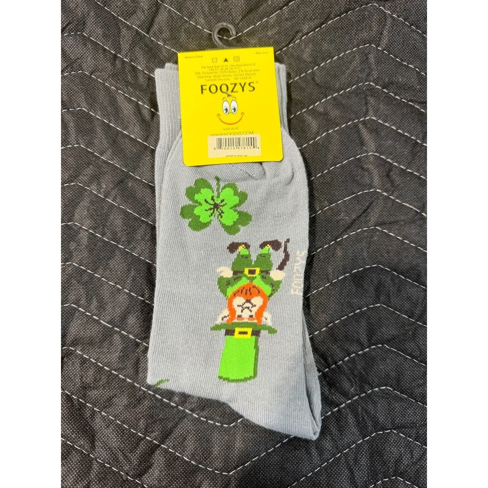 Foozys Leprechaun Socks Mens 10-13 Grey NWT St Patricks Day Shamrock‎ Irish Fun
